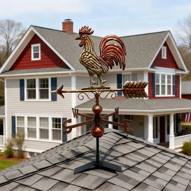 Vintage Rooster Wind Vane Outdoor Metal Garden Decor Rotating Weather Vane for Villa Roof Yard Ornament Rustic Iron Art Piece