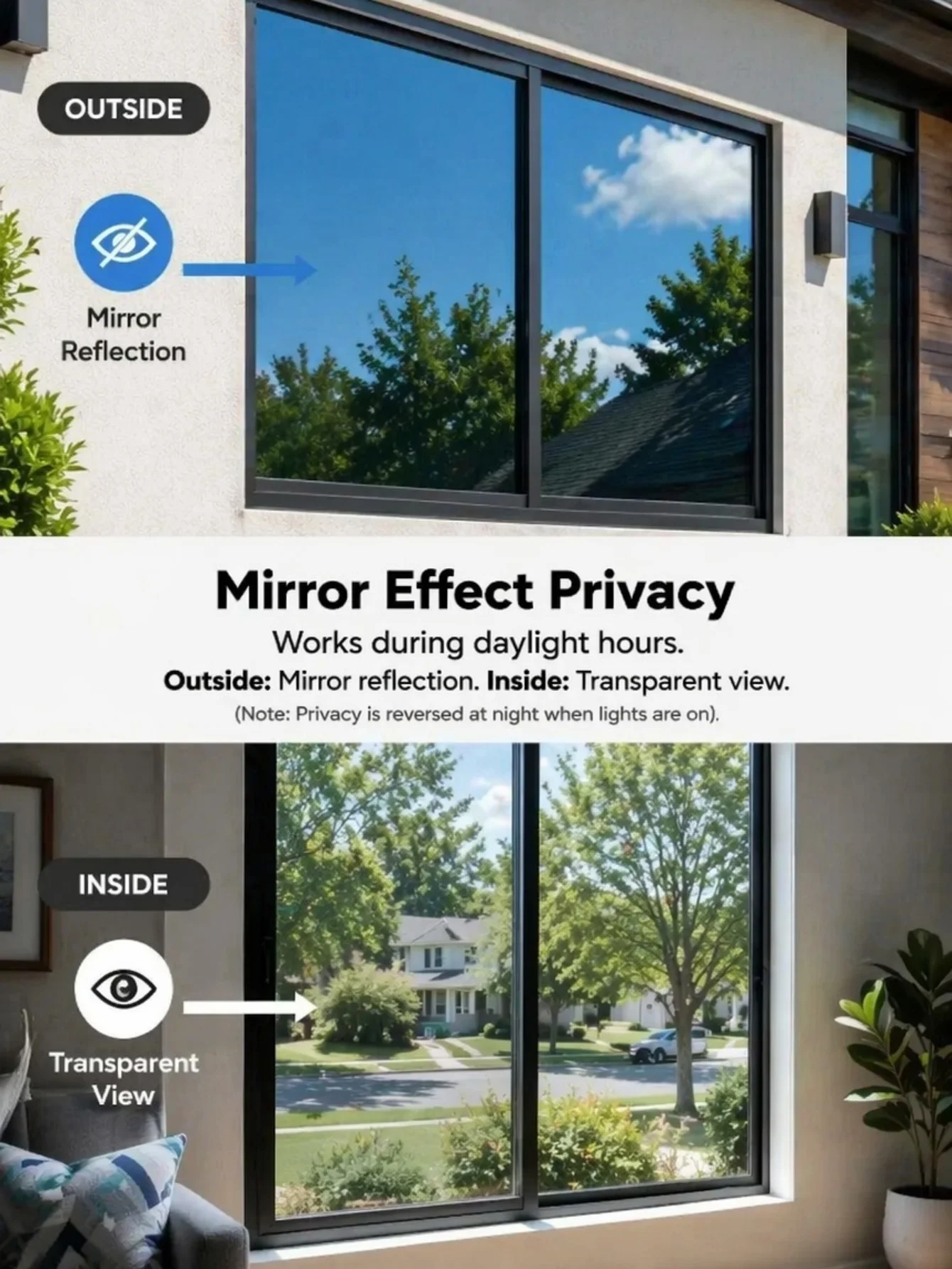 Energy Saving Window Film Self Adhesive Heat Control One Way Mirror UV Block Sun Block for Home Office Glass Door