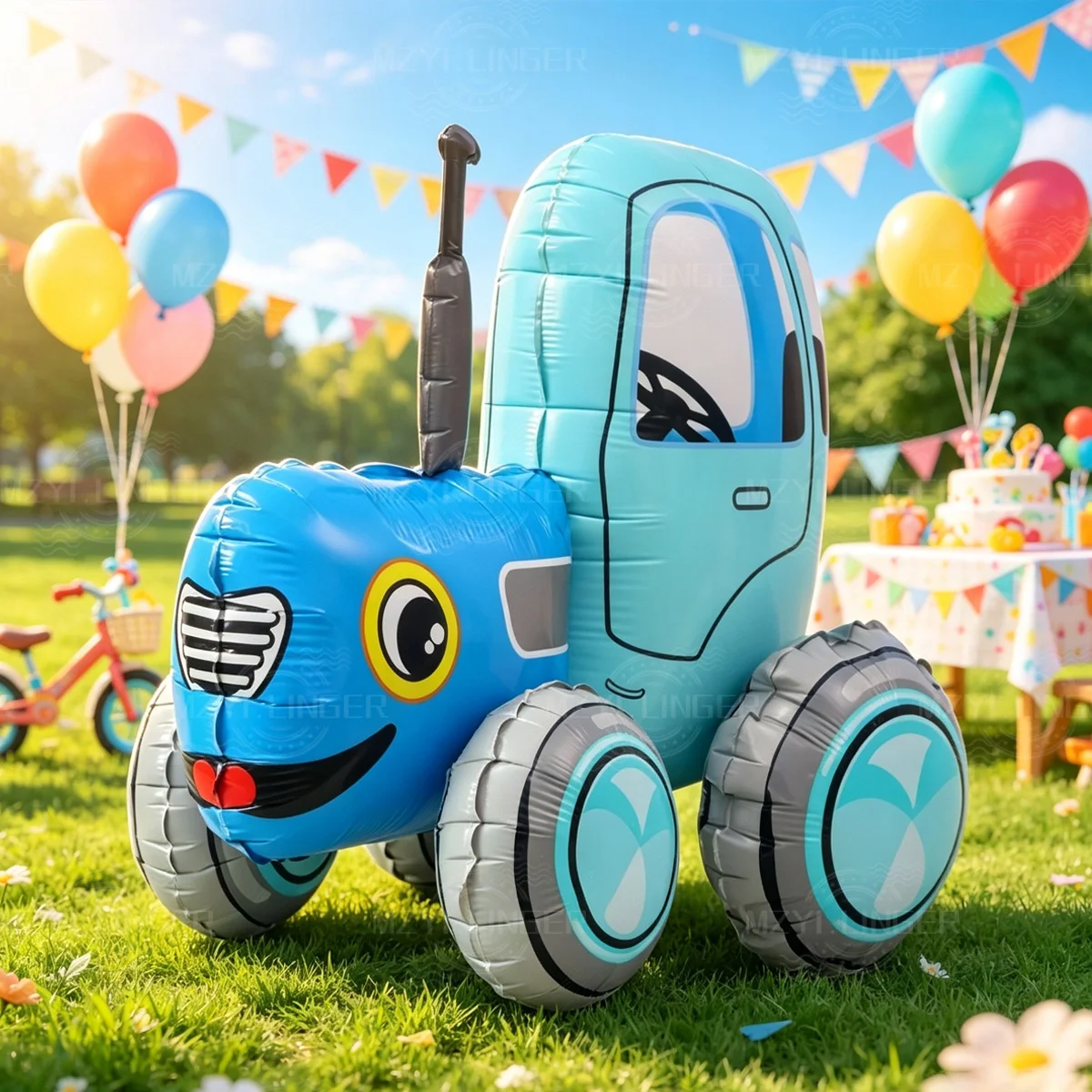 Cartoon Blauer Traktor Aluminiumfolien-Ballon-Set, geeignet für Geburtstags- und Taufthemen-Party-Hintergrunddekoration – Detail 4