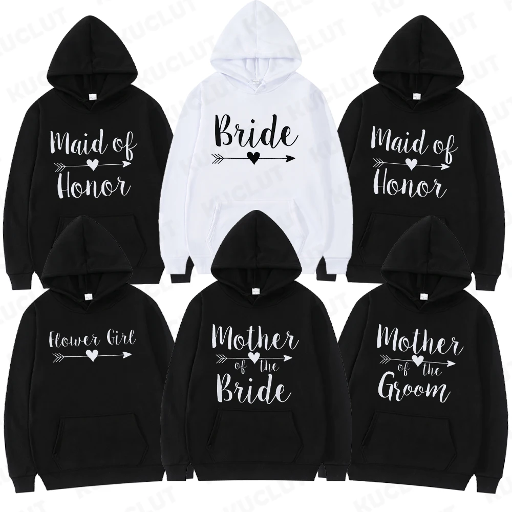 Bride Maid of Honor Hoodies Bride Bridesmaid Pullovers Women's Sportswear Fashion Hoodies Long Sleeve Bridal Party Tracksuits