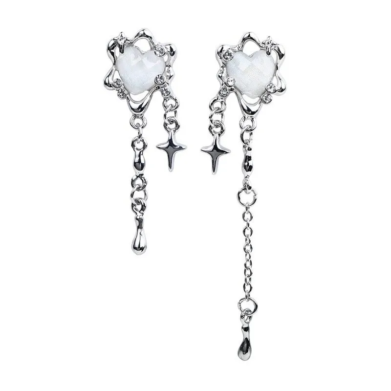 Korean new four-pointed star asymmetric love earrings image 2