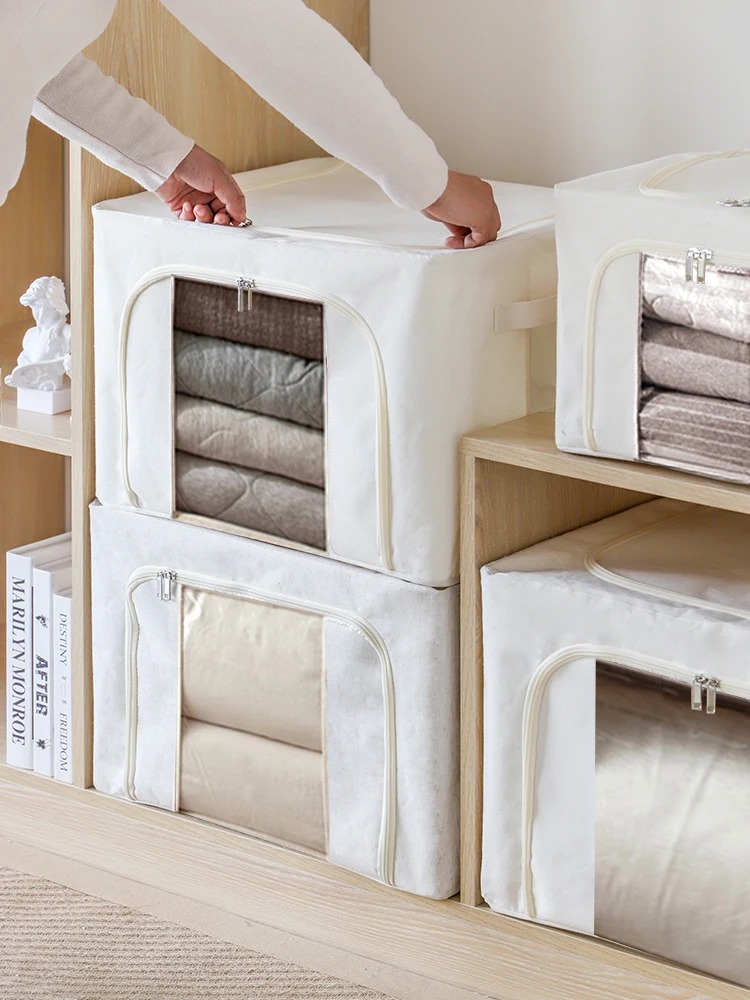 

Большой тканевый органайзер для хранения одежды, шкаф-корзина на стальной раме для одеял, складной, однотонный дизайн, незаменимый для дома