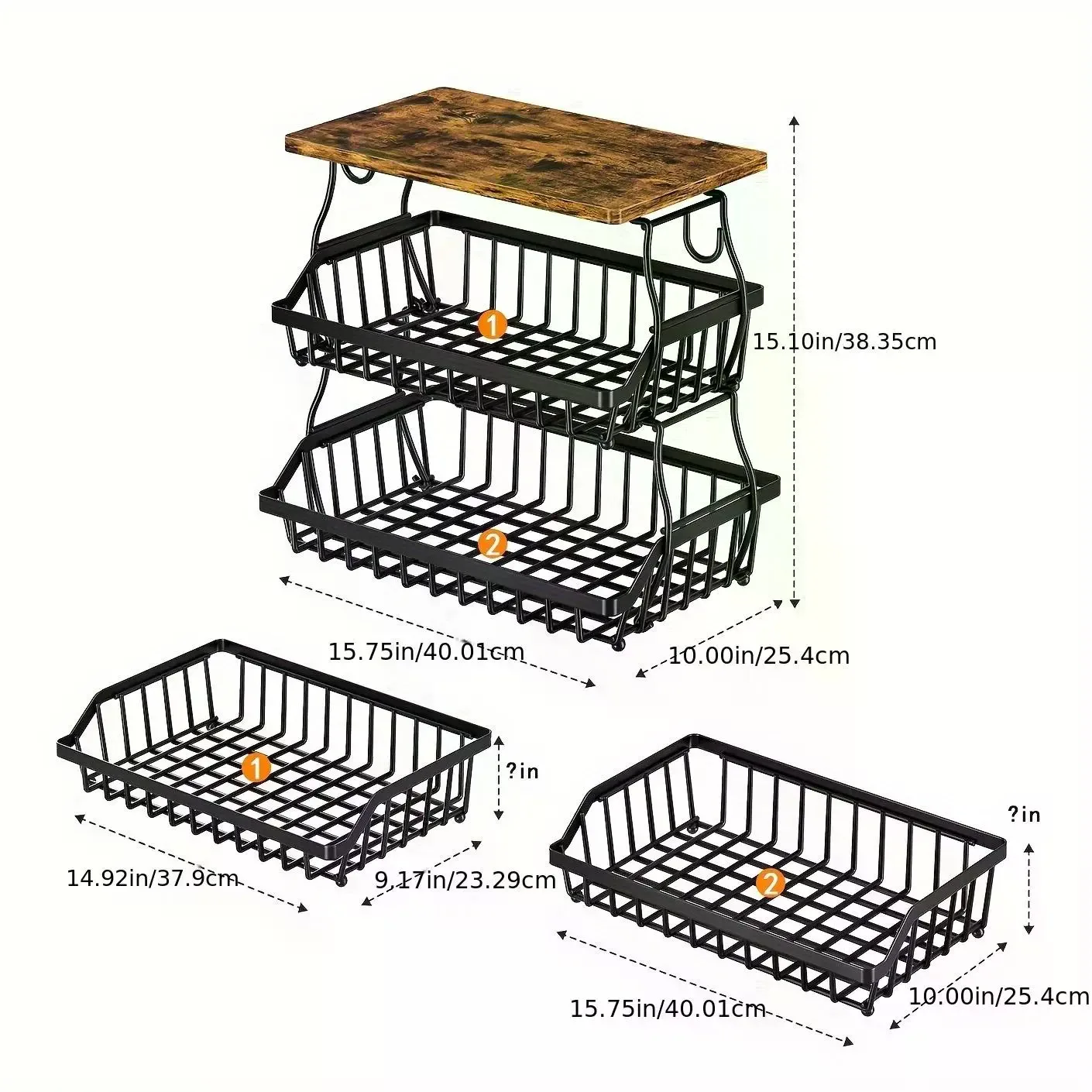 3 Tier Fruit And Vegetable Basket, Fruit And Vegetable Storage Cart, Wire Storage Basket For Onions And Potatoes, Fruit Bowl, Black Organiser Racks