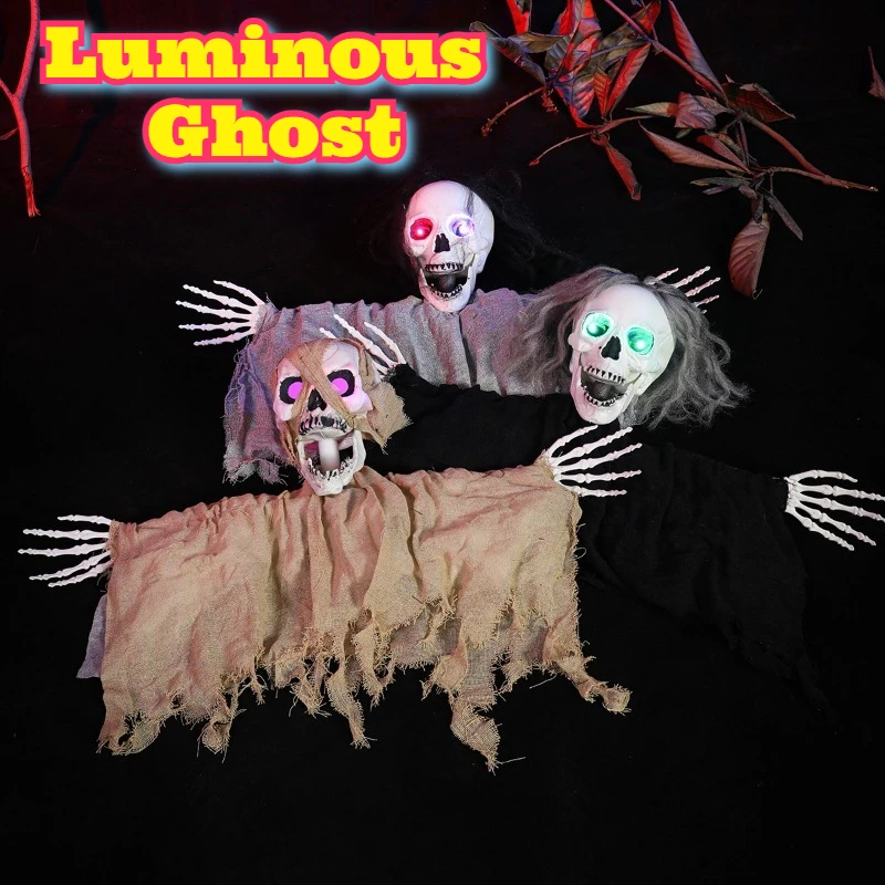 

Halloween Hanging Ghost Ground Crawler Scary Decoration Haunted House Party Led Light Up Skull Head Lamp Home Yard Garden