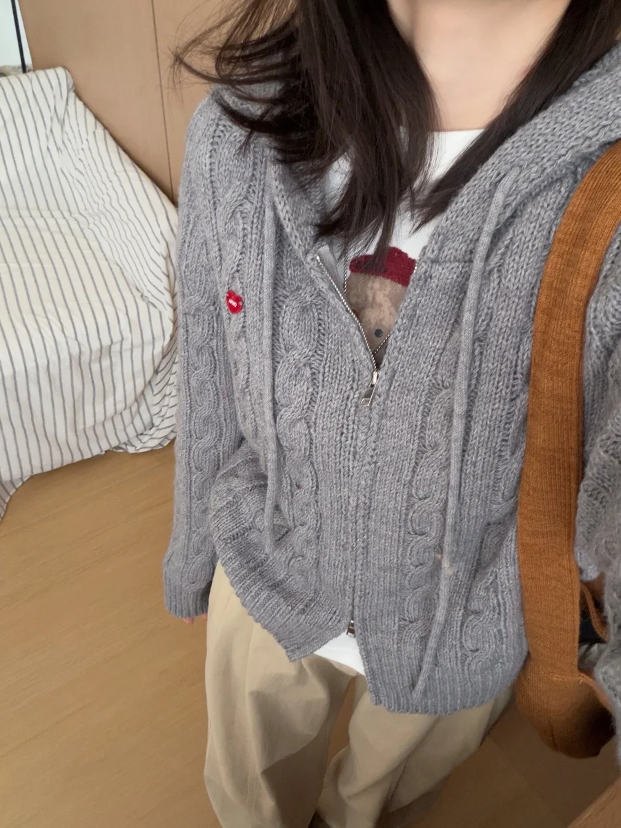 

Women's Knitted Hat Coat Casual Sle Spring New Middle Thin Long Sve Regular Length Zipper Closure Knitwear Jaet