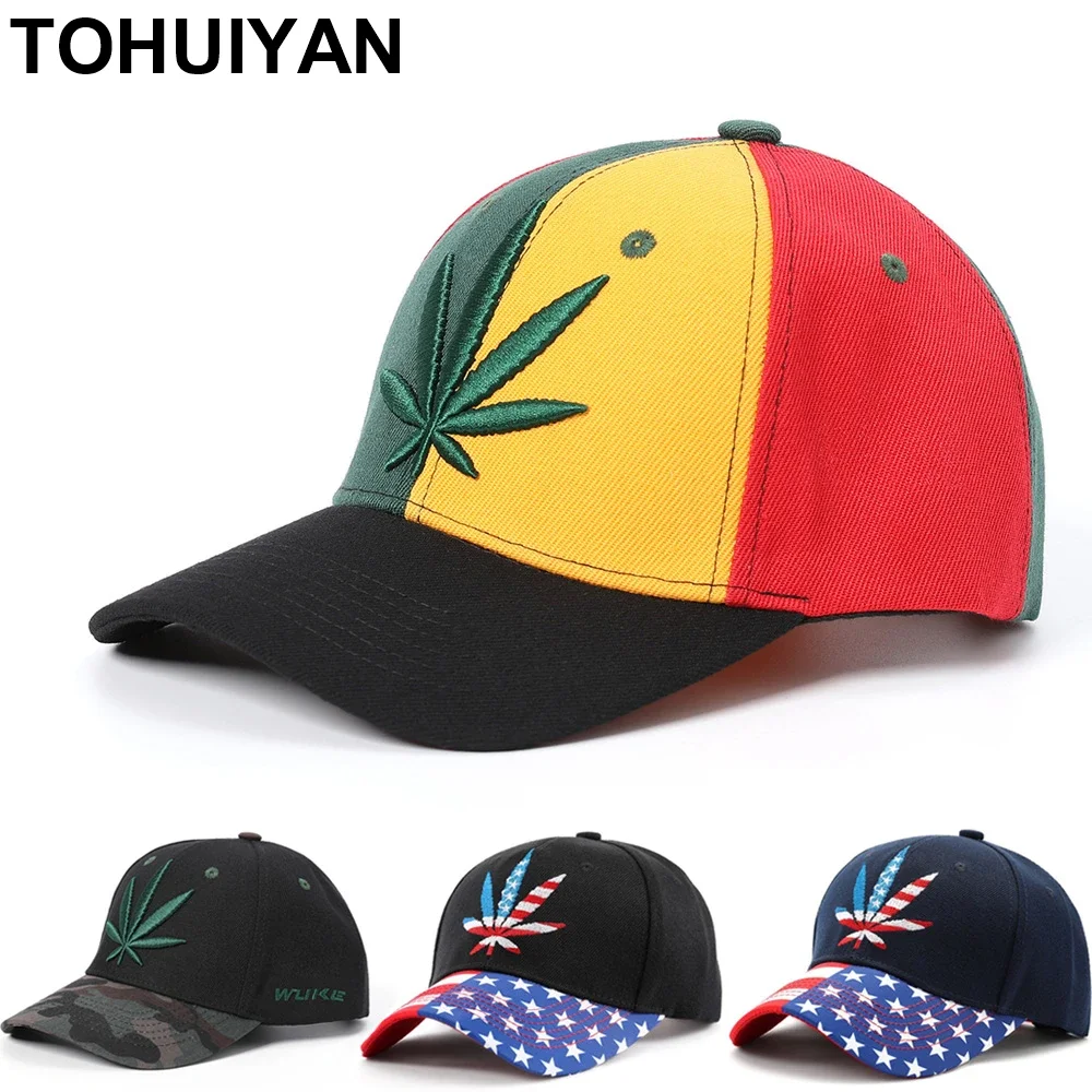 TOHUIYAN Leaves Embroidery Women Baseball Caps Female Male Hip Hop Hats Outdoor Sun Protection Snapback Hat Adjustable Men Cap