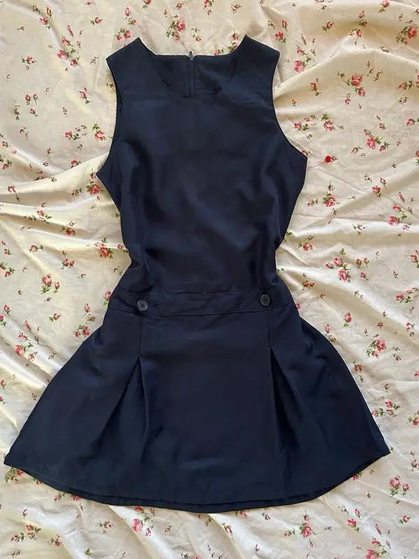 Vestido azul sem mangas, design original, emaecimento, curto, linha a, estilo vintage, cintura reunida, moda verão, vestido...