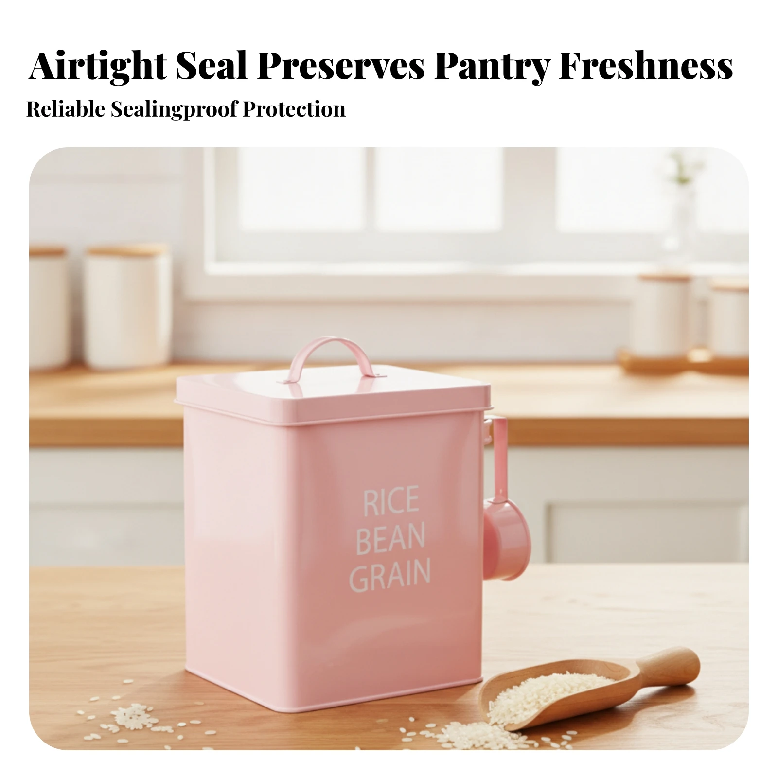 Rice Storage Container with Scoop Galvanized Rice Storage Container Dry Food Bin with Handles Compact for Home Cooks