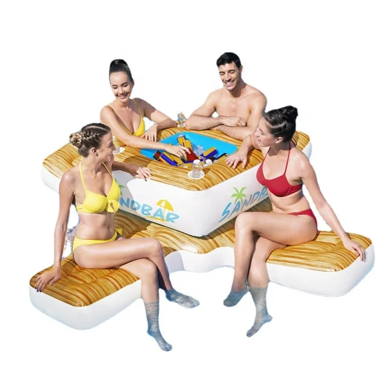 شريط مائي صيفي قابل للنفخ من مادة PVC لجزيرة الرمل تتسع لـ 4 أشخاص على شكل صف عائم #3