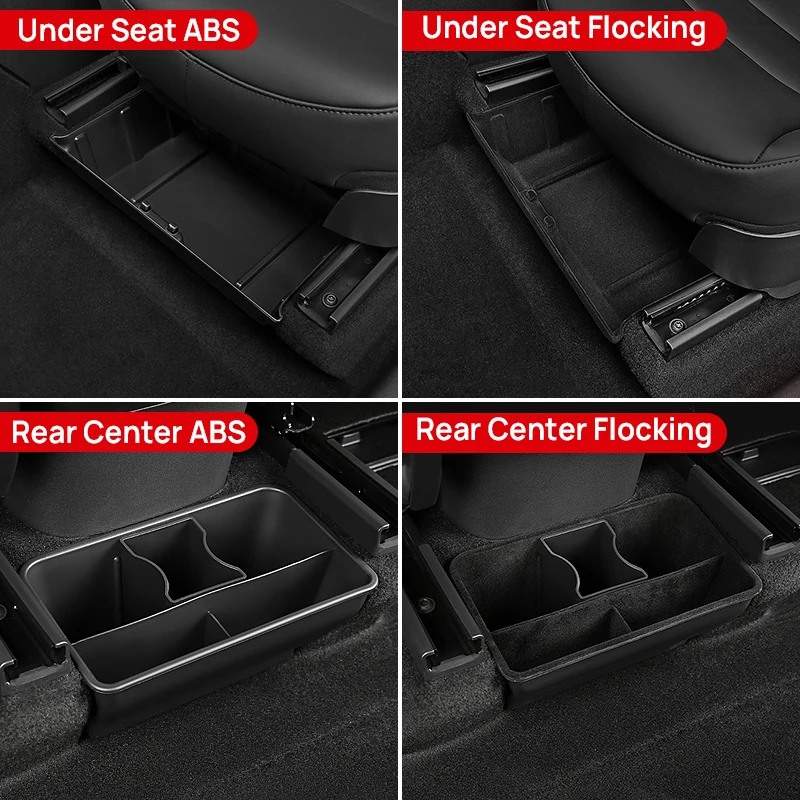 Black For Tesla Model Y 2021 2022 2023 Storage Box ABS Flocked Drawer Holder High Capacity Organizer Case Under Seat Hidden Box