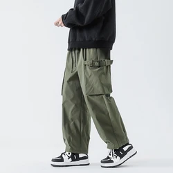 Pantalon cargo noir pour homme avec poches, pantalon de survêtement décontracté, streetwear, hip hop, jogging sarouel, mode respirante, fjzed, 2024