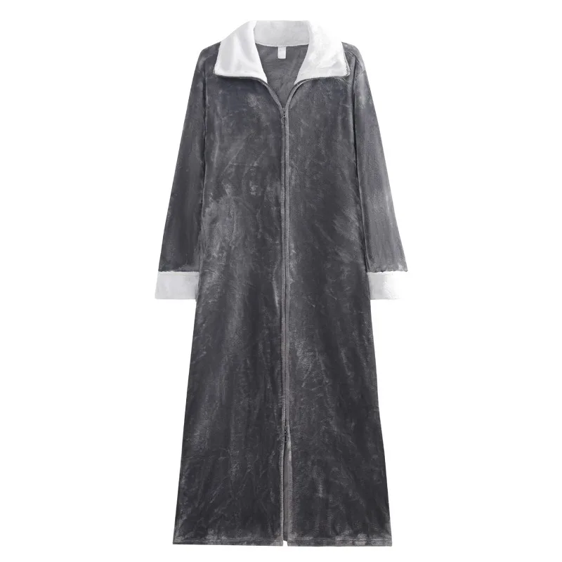 Winter Warm Couple Sleepwear Long Zipper Bathrobe Pajamas Thick Super Soft Fleece Nightgown Turtleneck Sleepwear Casual Homewear