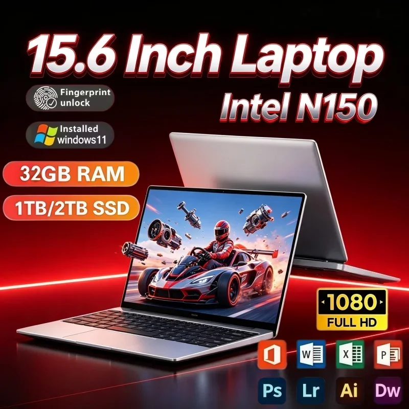 15.6 Inch 2026 New Laptop Computer Intel N150 Processor Windows 11 16GB RAM 2TB SSD High Speed Notebook For Daily Business Study