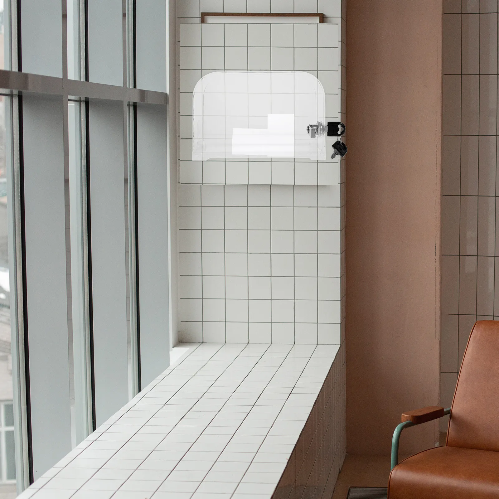 صندوق الأعمال الاكريليك سعة كبيرة منظم سطح المكتب قفل تصميم مكتب ملحق حامل البطاقة حقيبة للتخزين ل