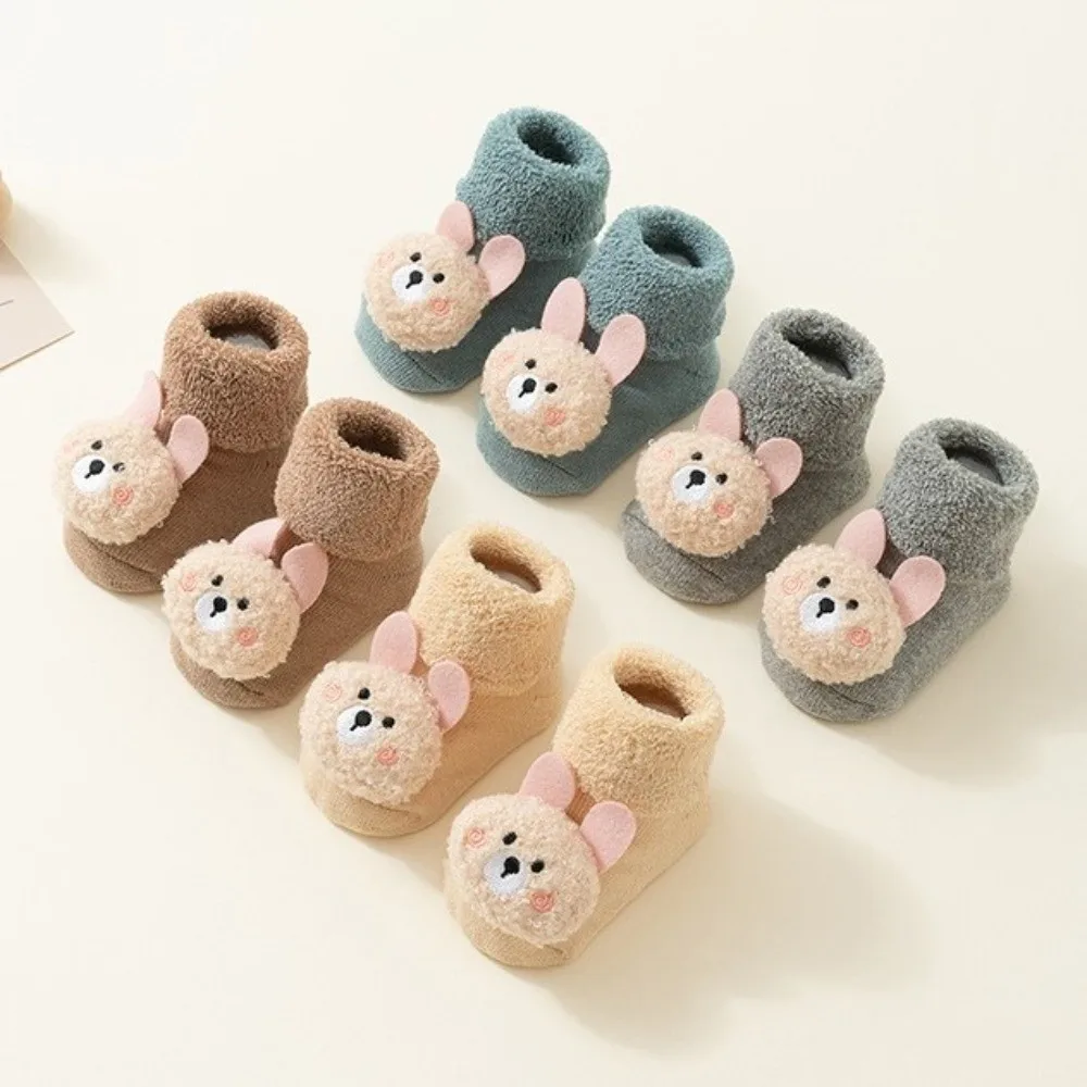 New Cartoon Bear Baby Socks Non-Slip Grips Design Breathable Floor Socks Thicken Cotton Thermal Stocking for Indoor Play