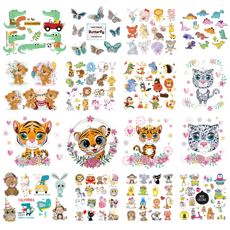 Cute Small Animal Iron On Transfers DIY Cartoon Heat Transfer Vinyle Patch Ironing Thermal Stickers Clothes T Shirt Applique