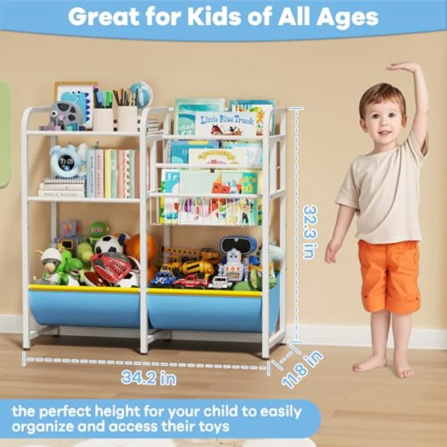 3 in 1 Bookshelf and Toy Storage Organizer, Baby Montessori Bookshelf Book Organizer for,Toddler Book Display Shelf Ideal for C
