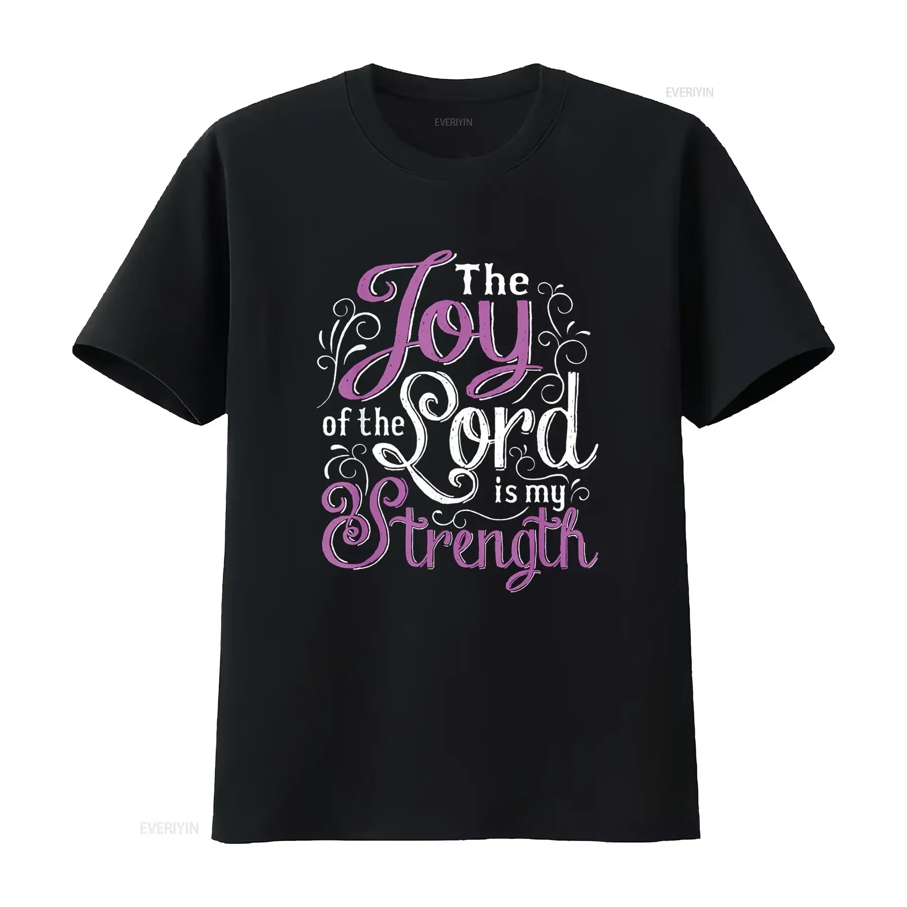 تي شيرت كريستيان كلمات الله فرحة الرب قوي أسود كبير عتيق مغسول للجنسين ملابس يومية جرافيك أوم #1