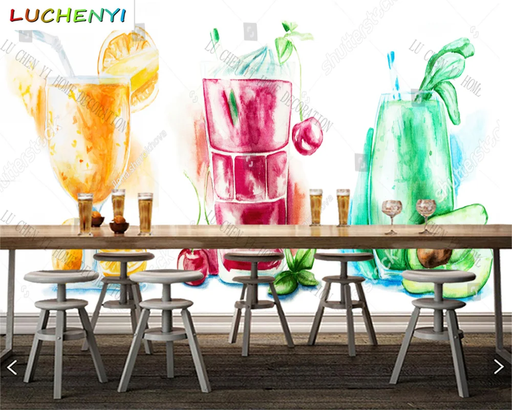 Custom fruit juice mural wallpaper restaurant healthy drinking shop dining room wall papers home decor sticker