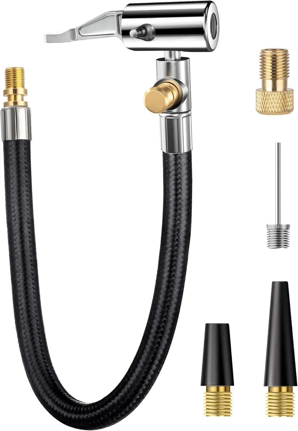 

Universal Tire Inflator Hose Set with Quick Connect Adapter, Presta Valve & Ball Needle for Air Pumps