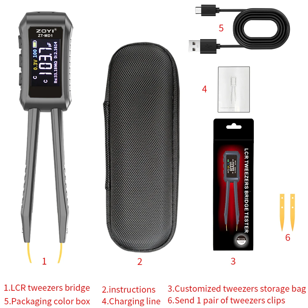 ZOYI ZT-MD1 Digital Smart Tweezer LCR SMD ESR Tester Resistance Capacitance Inductance Continuity Diode Test Measurement Tools