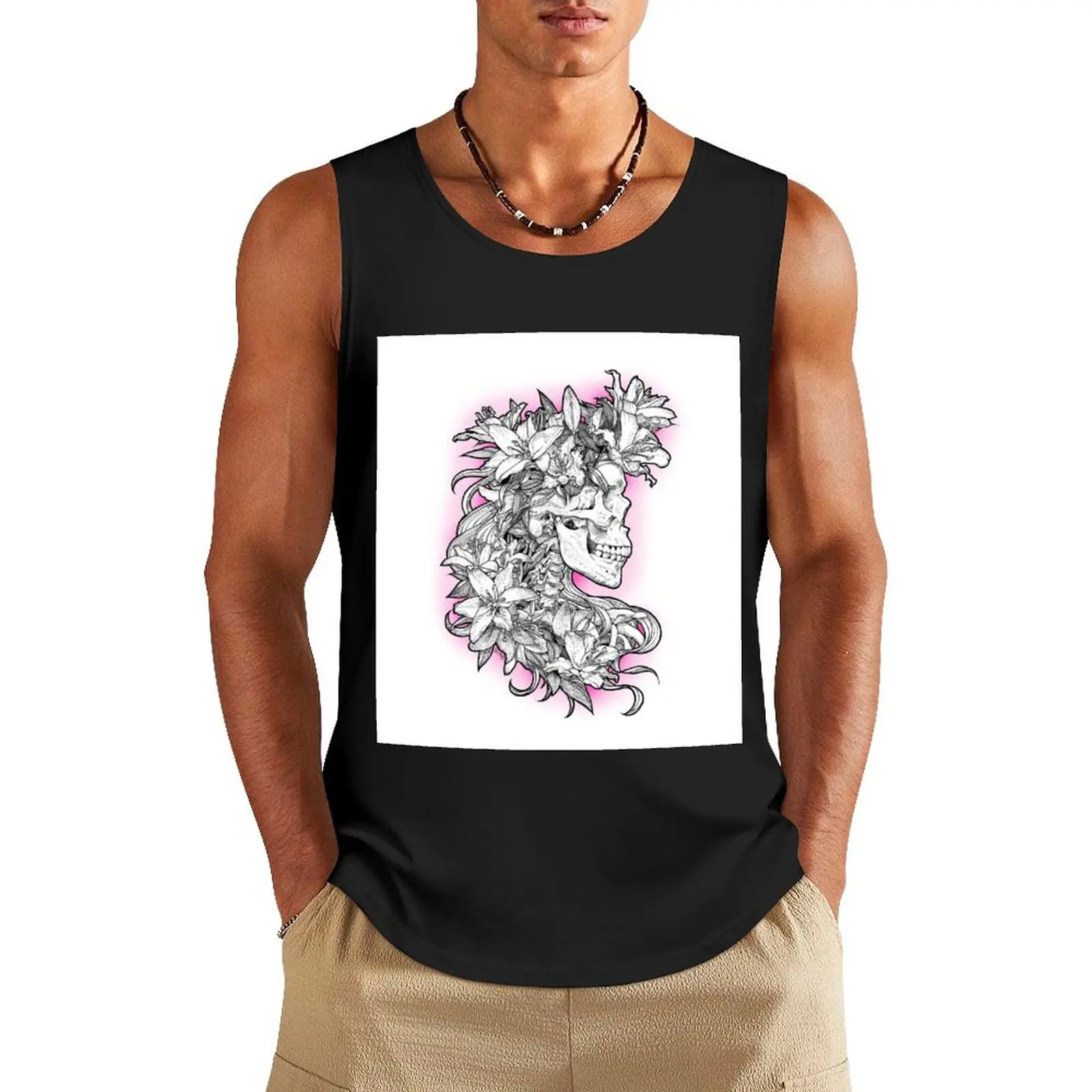 

Purple tattoo style skull lady with lilies Tank Top Men's t-shirts sleeveless gym shirts male men clothes