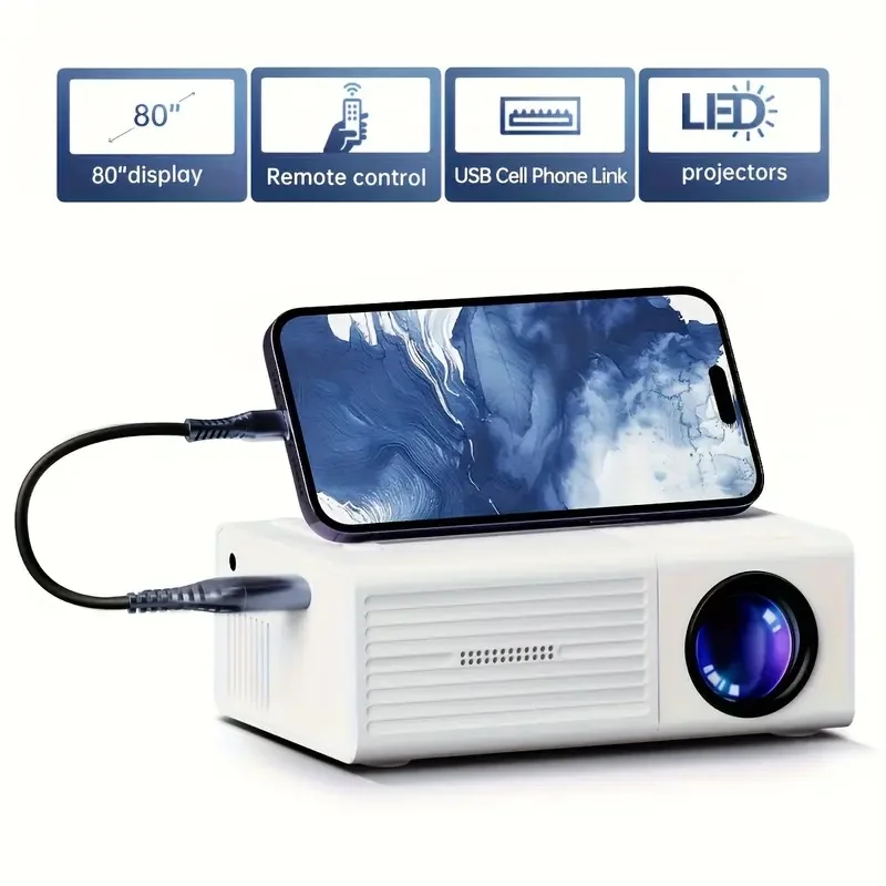 

Mini projector, Portable Video Projector, supports mobilephone projection, suitable for iOS/ TVstick/ USB/ laptop and other devi