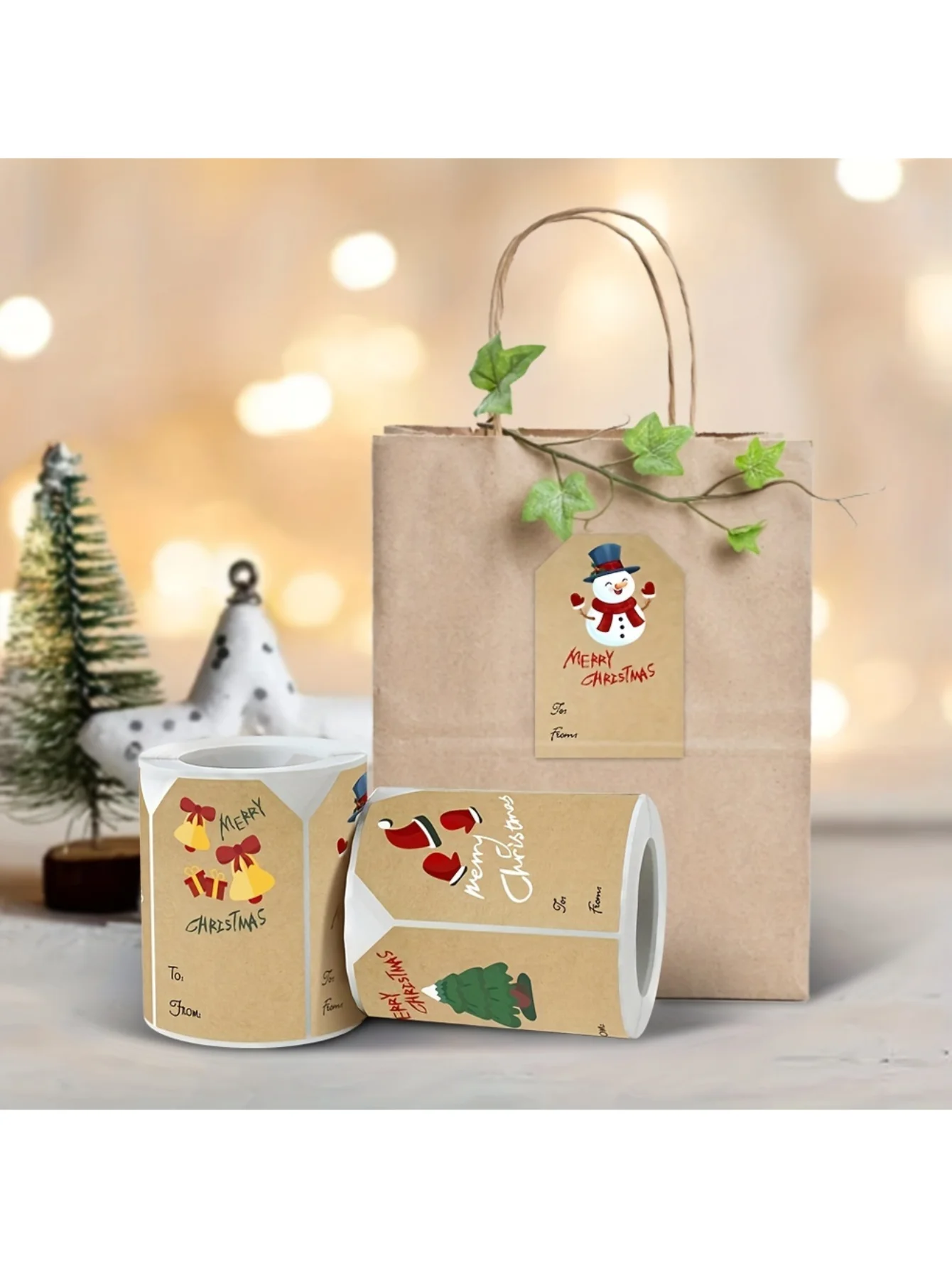 250 قطعة/لفة ملصقات عيد الميلاد - 2 × 3 جوارب شجرة ورق الكرافت رجل الثلج الأيائل عيد ميلاد سعيد