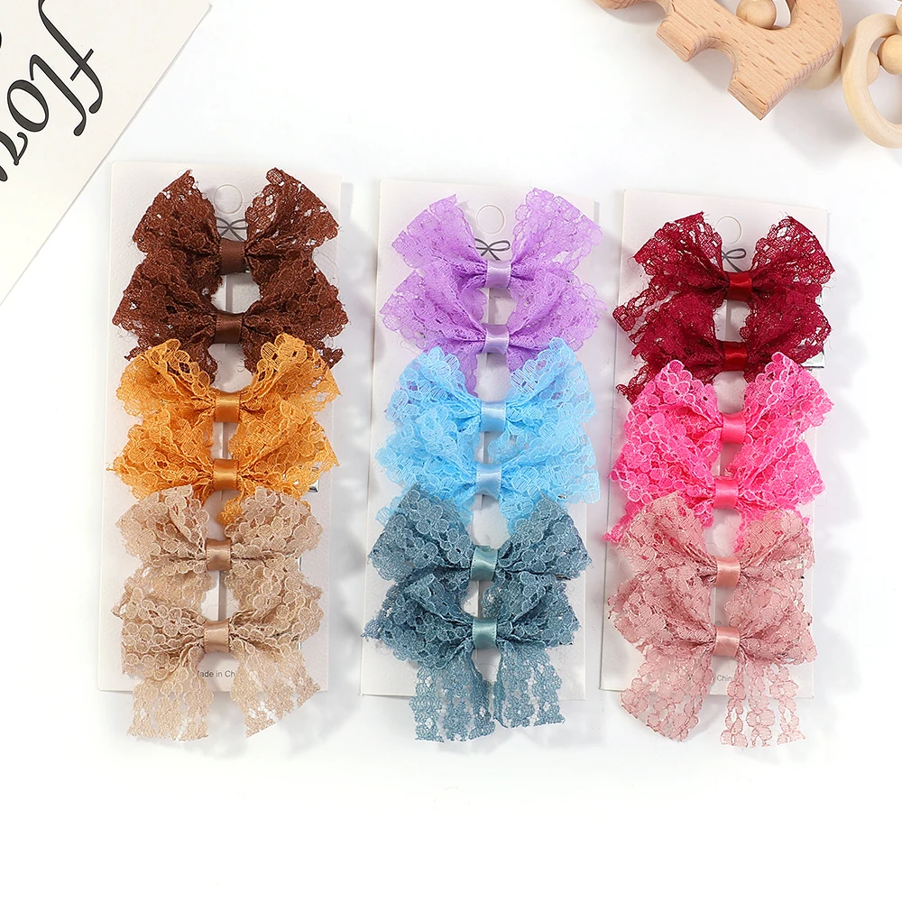 6pcs/set New Sweet Lovely Girls Kids Cloth Lace Lolita Bow Hairpin Hair Clips Princess Hair Accessories Baby Barrettes Wholesale