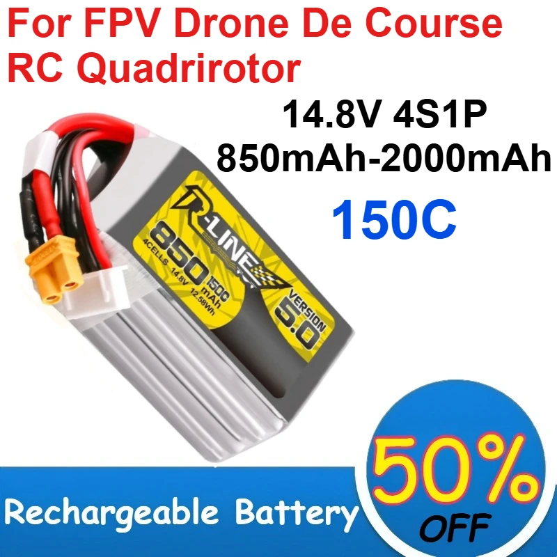 

14.8V 4S1P 850mAh-2000mAh Lipo Battery 150C High Magnification for FPV Drone De Course RC Quadrirotor Rechargeable Batteries