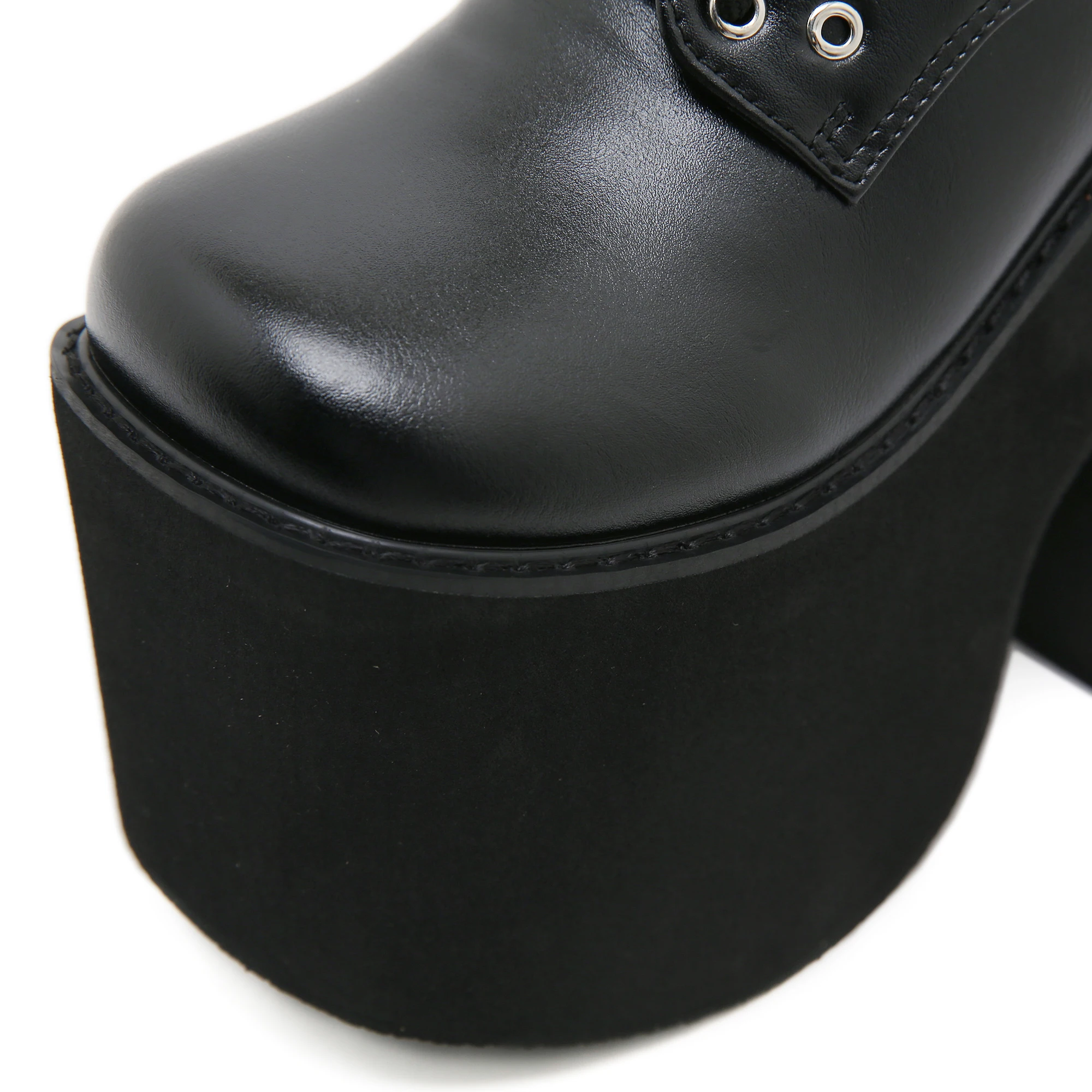 Gdgydh schwarze High Heels für Damen, modische Nietenschuhe mit Blockabsatz, Partyschuhe, Schnürschuhe, Pumps mit erhöhter Plateauabsatzhöhe – Detail 8
