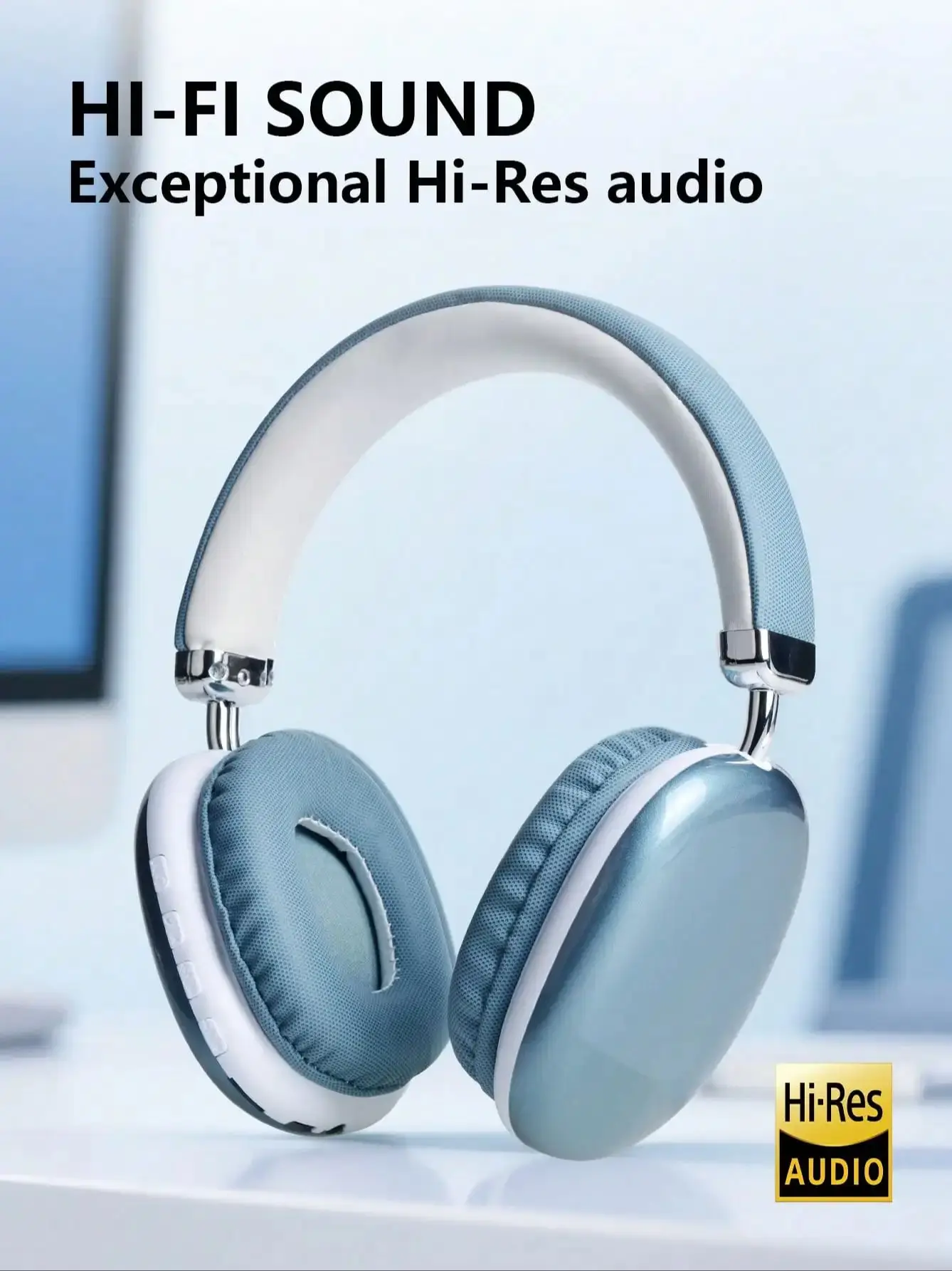 Bluetooth Headphones Over Ear Wireless Headset HiFi Music Gaming Comfortable Mic For IPhone Android PC Travel Sports Gift Blue_voghion.com