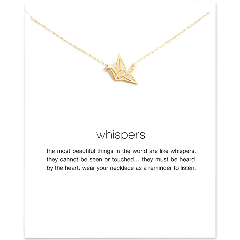 Whispers Card Necklace Origami Crane Pendant Secret Message Jewelry Minimalist Meaningful Gift for Her Best Friend
