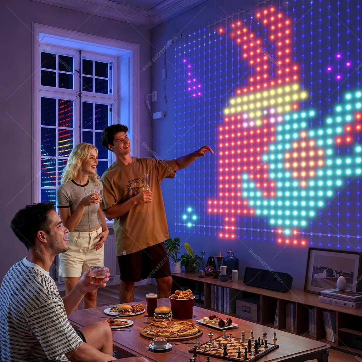 400LEDs Smart LED Curtain Lights with AI Google Assistant & Alexa Voice Control DIY LED String Lights for Window & Bedroom Decor