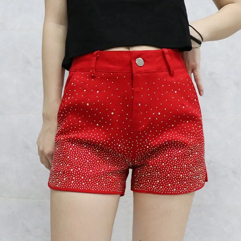 Women's Fashion Color Sequins Glittery Shorts Sparkly Sexy Mid Waist Elastic Straight Leg Shorts for Party Club Streetwear LX545