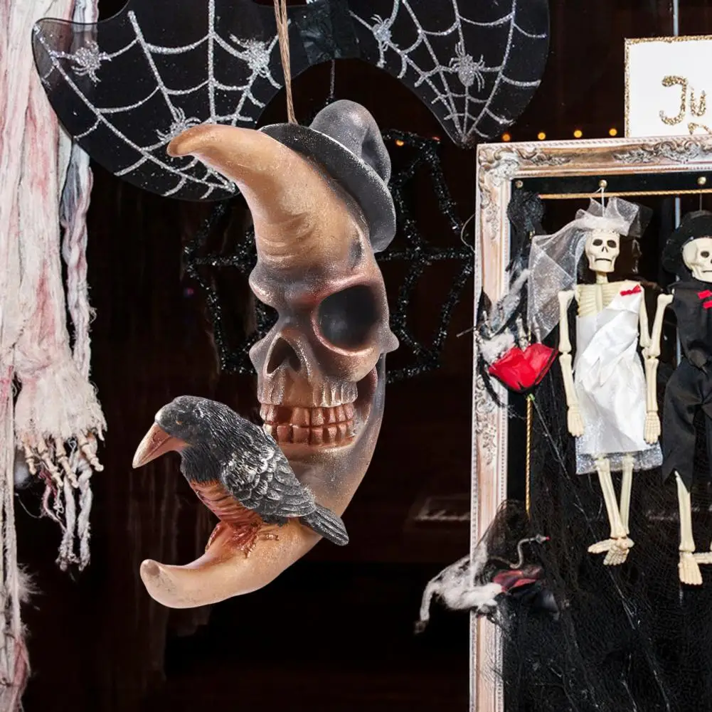 

Ворона на Луне Орнамент Хэллоуин Луна Украшение Готический Череп Лицо Луна с Шляпой Ведьмы Подвесное Украшение Вечеринка Домашний Декор