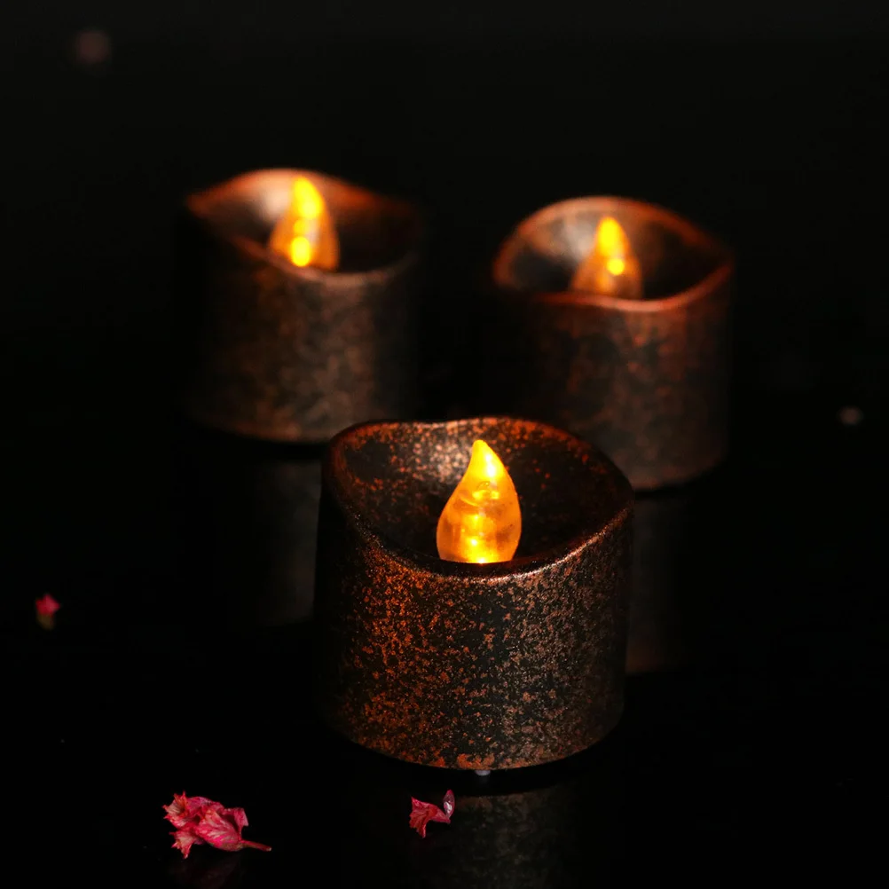 Candele a lume di tè a LED da 4 pezzi, senza fiamma, con fondo nero, sicuro ed ecologico, per Halloween, matrimoni, Natale, luce da tè a LED