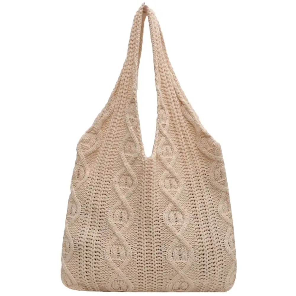 

Casual Twists Wool Knitted Shoulder Bag Large Capacity Handmade Crochet Tote Bag Soft Solid Color Weave Handbag Ladies