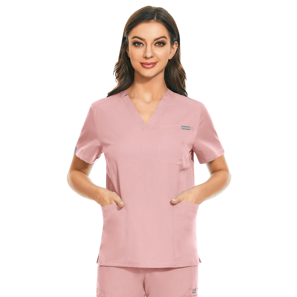 Однотонная рубашка с V-образным вырезом и карманами, униформа больницы, женская и мужская рубашка с потертостями, одежда для хирургических операций, джоггеры, топ, медицинские аксессуары, 8 цветов