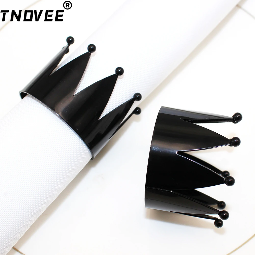 6Pcs Black Crown Napkin Rings Holder Dinning Table Setting for Wedding Party Banquet Christmas Dinner Halloween Decor ERM146