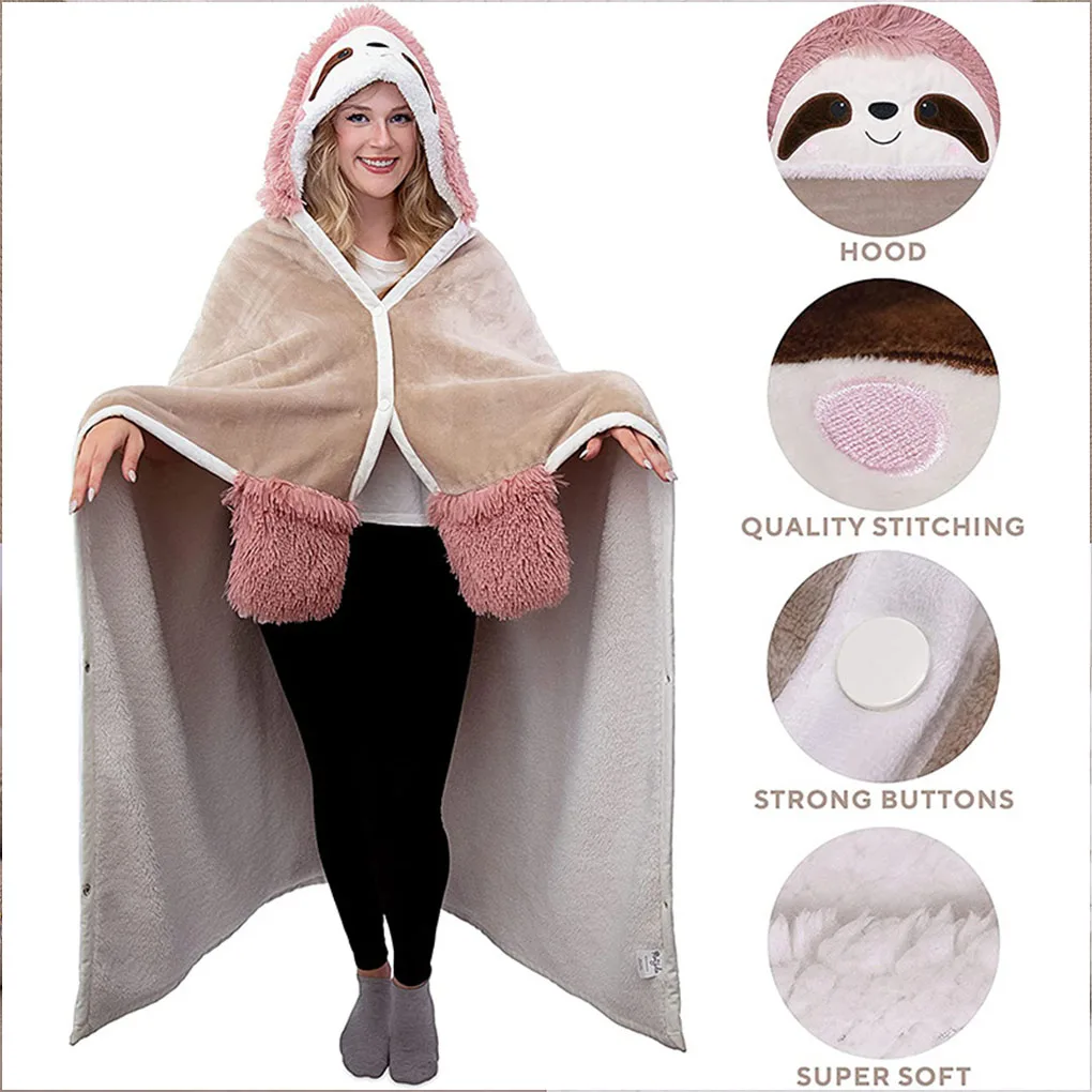 

Blanket Wearable Soft Women Cartoon Hooded Warm Hoody Sloth Lounging Cloak Suitable Adults Portable Perfect Wrap