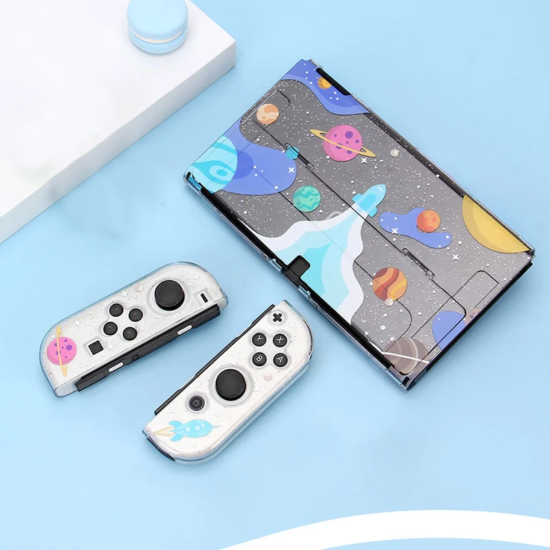 

Glitter Transparent Peach Shell For Nintendo Switch Oled Hard PC Cover Dockable Joycon Controller Shell Case NS Game Accessories