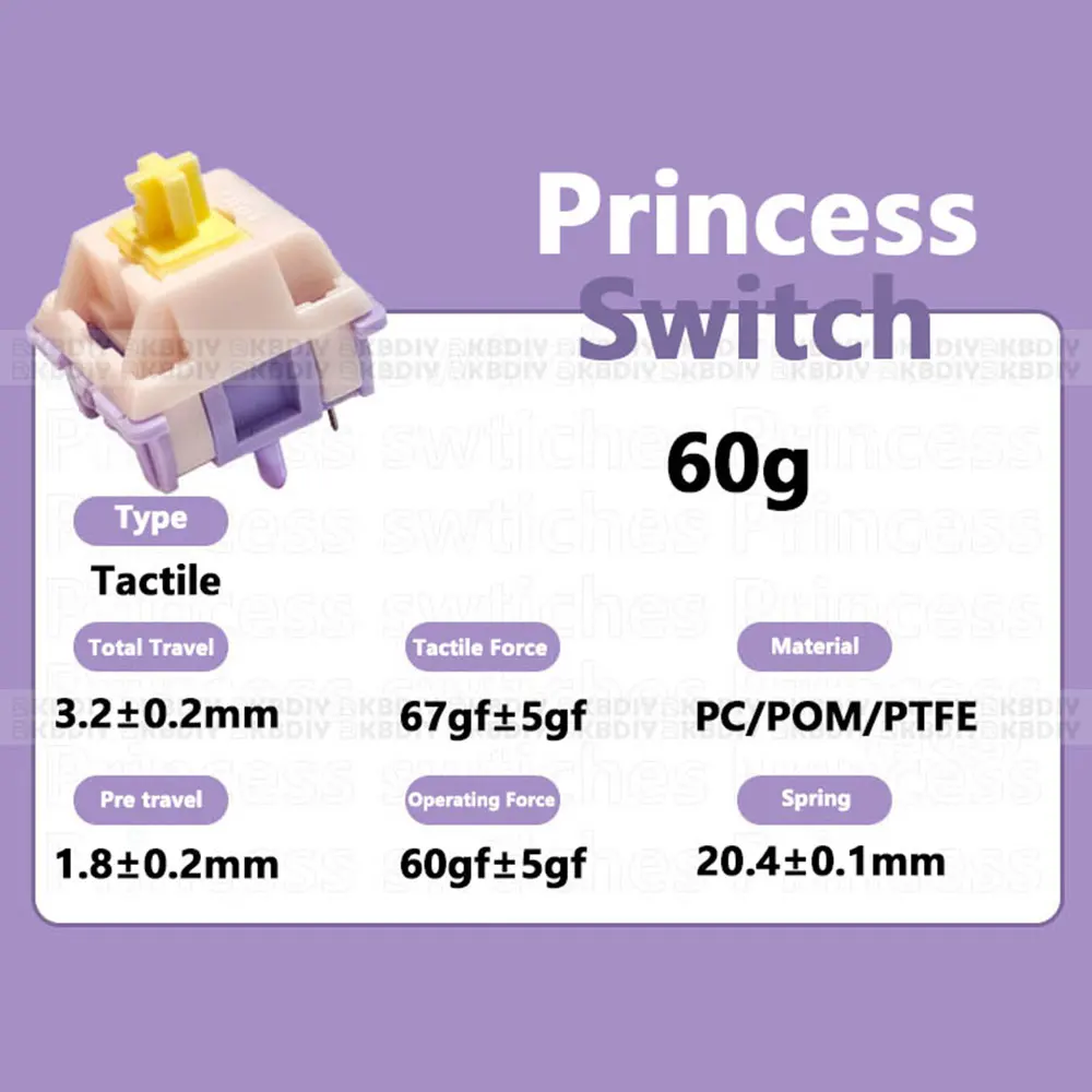 MMD Princess V3 przełącznik liniowy dotykowy 38/45/53/48/60g dźwięk HIFI mechaniczne przełączniki w klawiaturze materiał POM PTFE na zamówienie DIY 5 pinów