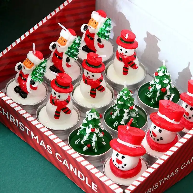 12PCS Candles Christmas Decoration Supplies Smokeless Birthday Candles Atmosphere Christmas Candle Making Scents Oil Paraffinic