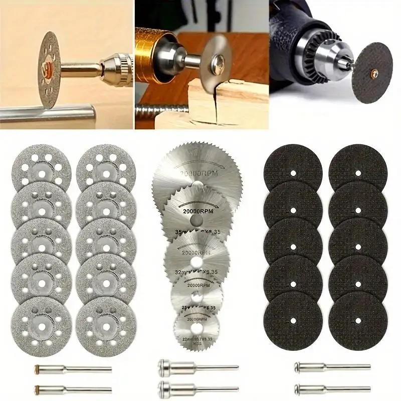 31Pcs/Set Mini Rotary Tool Kit Multi-Cut Wheels for Metal Tile Ceramic Glass Plastic Wood Pipe Includes 10 Resin Cutting Discs