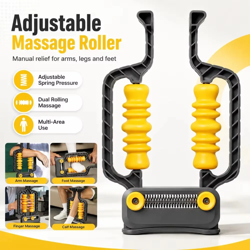 Dual Wheel Deep Tissue Handheld Massager Adjustable Intensity Muscle Roller for Arm Calf Foot Massage Relieve Soreness After