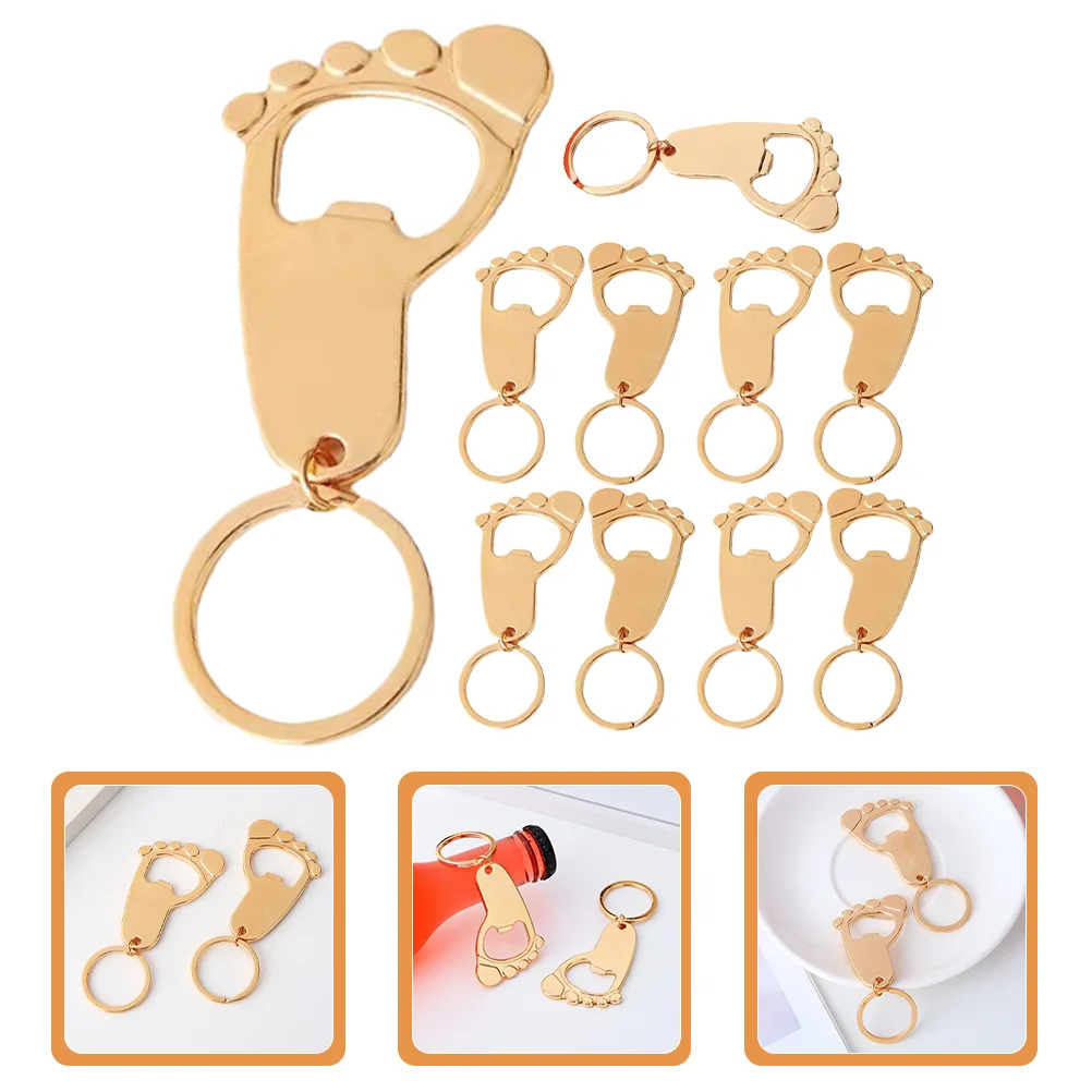 10 Pcs Boys Keychain Bottle Opener Baby Gifts Corkscrew Metal Footprint Shower Prizes