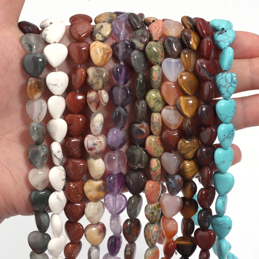 1 Strand Heart Shape Natural Stone Beads Agates Aventurines Jade Stone Charm Bead for DIY Bracelet Necklace Jewelry Making Stuff