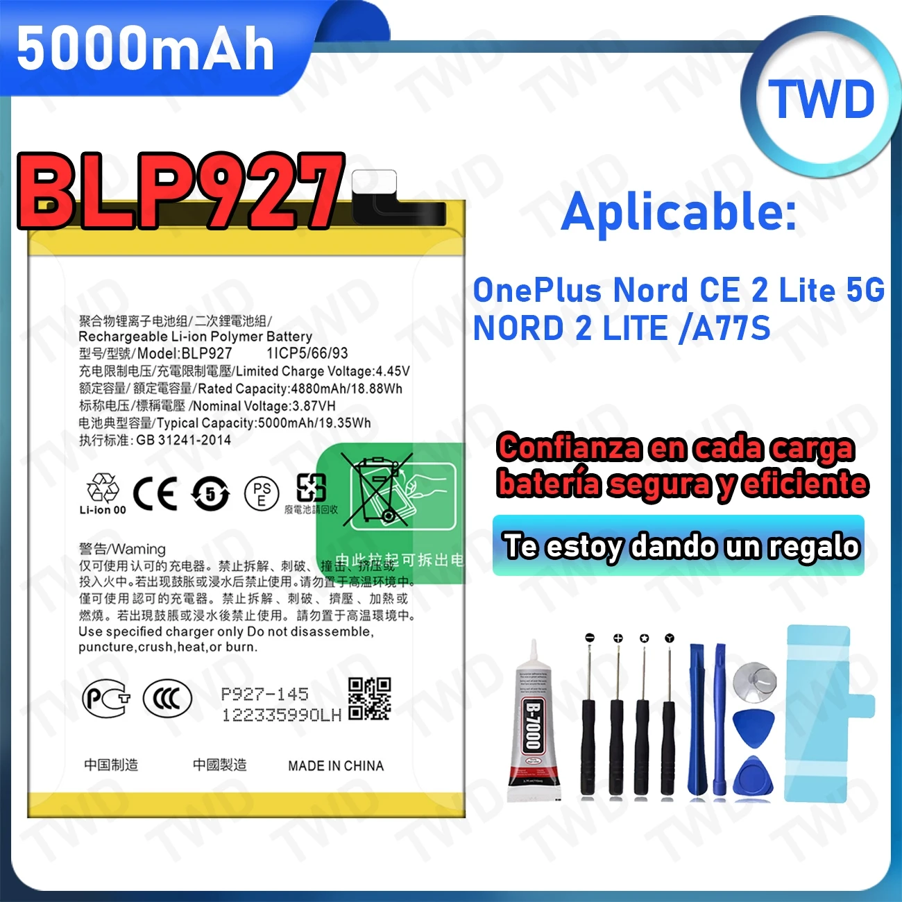

BLP927 Large capacity 5000mAh Battery For OPPO OnePlus Nord CE 2 Lite 5G/NORD 2 LITE Batteries New High Quanlity+Free Tools