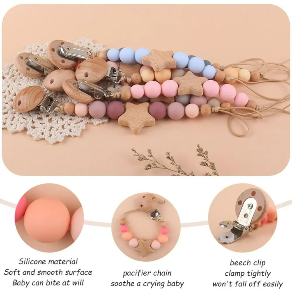 Toddler Wood Soother Holder Nipple Holder Clips Pacifier Holder Clips Baby Teether  Straps Dummy Clips Baby Pacifier Chain